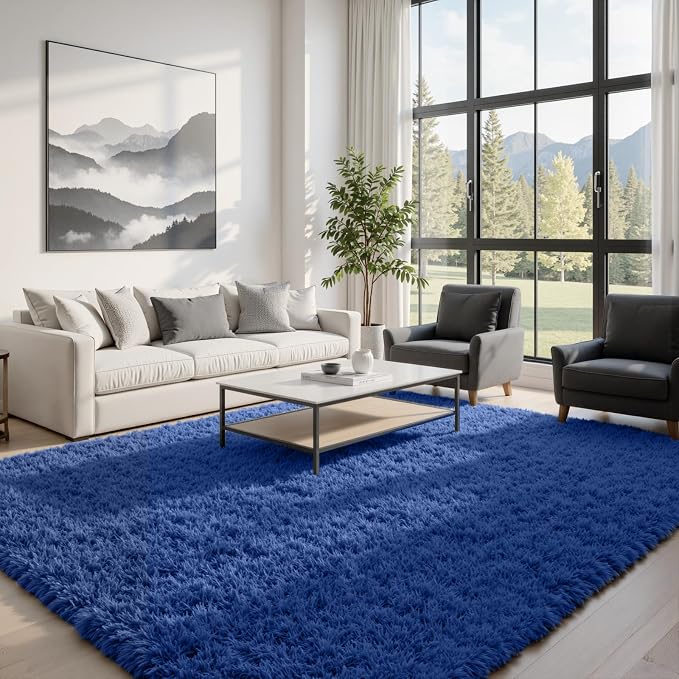 8x10 Area Rugs for Living Room Rug: Soft Fluffy Shag Navy Blue Rugs for Bedroom - Image 3