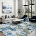 Area Rug 8x10 Living Room Rug Washable: No-Slip Abstract Soft Thin Large Blue - Image 4