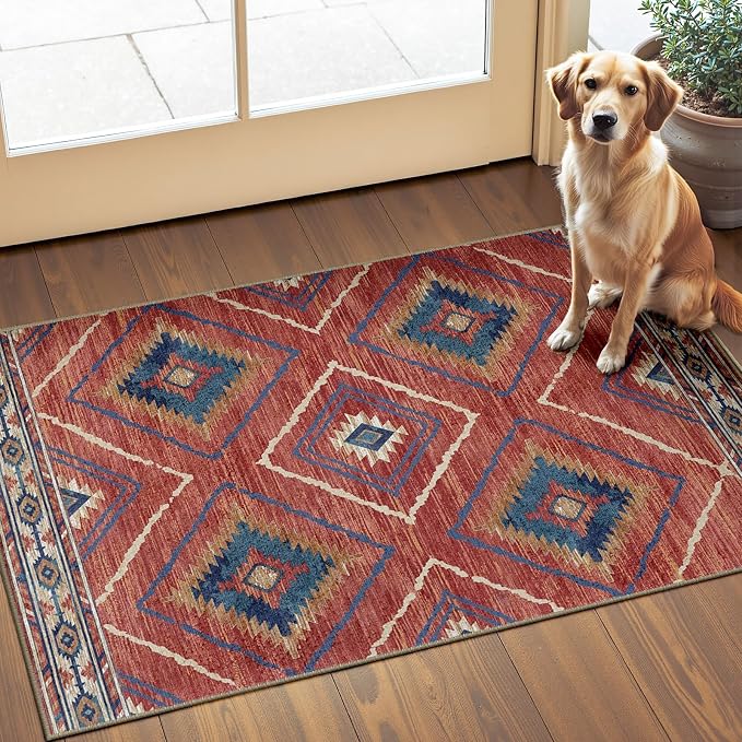 Area Rug 2x3 Rug Machine Washable Non-Slip Low Pile Print Pattern Western Rug by BESTSWEETIE