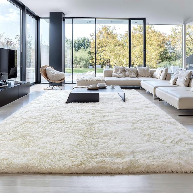 KICHOWUA Thick Area Rug 6x9 Cream White Fluffy Shag - Image 6