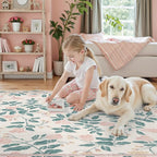 DCX Pink Botanical 5x7 Rug, Machine Washable Non Slip Stain Resistant Carpet - Image 5