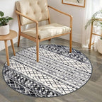 KUTA Round Washable Rug 3Ft Boho Black Navy Blue Entryway Rugs, Moroccan Foyer by KUTA
