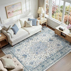 RELEANY Area Rugs 6'x9' Washable Non-Slip, Floral Vintage Distress Medallion by RELEANY