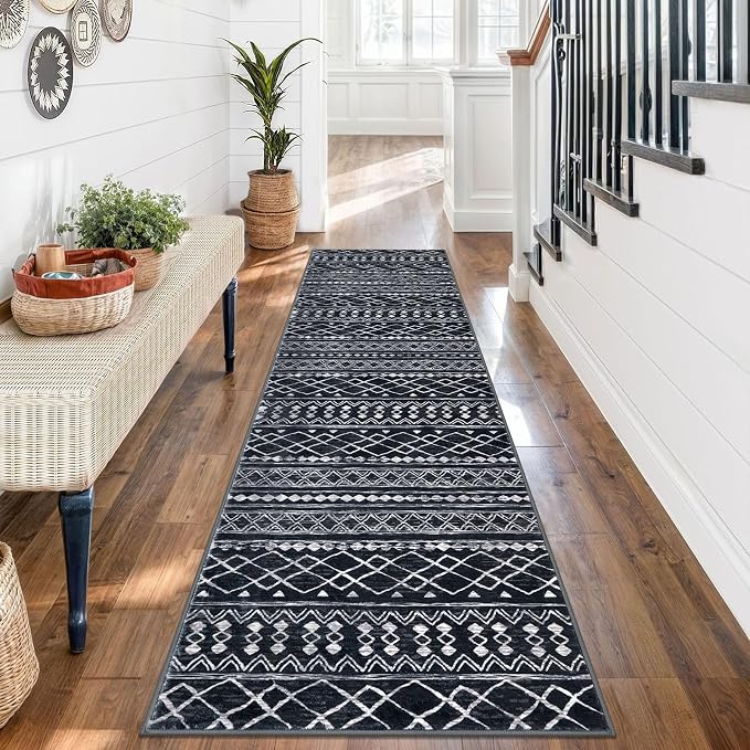 KUTA Moroccan Washable Kitchen Rug, 2x7 Non-Slip Vintage Black Boho Hallway - Image 3