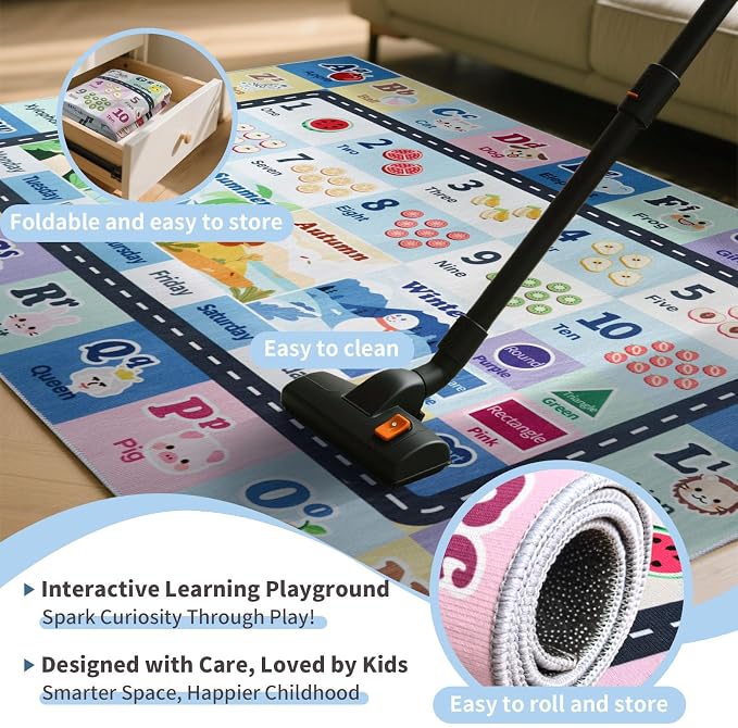 Kids ABC Rug for Playroom, Classroom Alphabet Area Carpet Playmat, Washable - Image 4