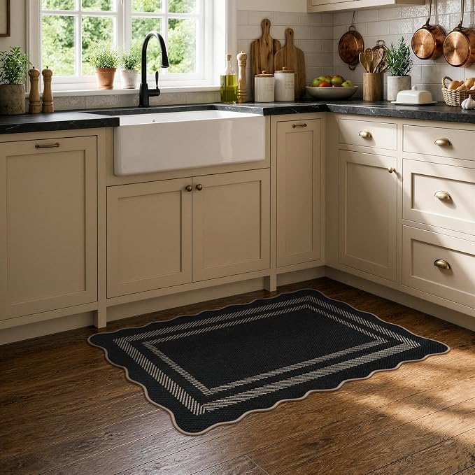 LIVEBOX Scalloped Easy Jute 2x3 Kitchen Rug, Washable Non Slip Farmhouse Area - Image 4