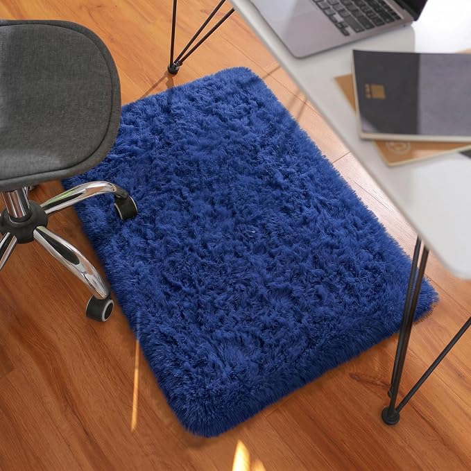 Ophanie Small Rug Washable Non Slip Throw Bedside Area Rugs, Fluffy Soft Blue - Image 5
