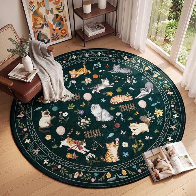 Unirea 4x4 Black Cat Round Area Rugs, Washable Soft Non Slip Circle Rug - Image 6
