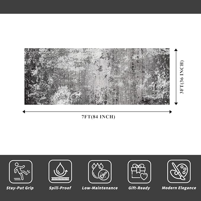Kitchen Runner Rug 3x7 Washable Non-Slip Modern Abstract Neutral Carpet - Image 2