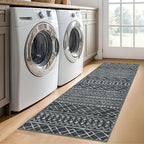 KUTA 2x6 Washable Runner Rug Non-Slip, Dark Grey Beige Moroccan Boho Rug Runner - Image 3