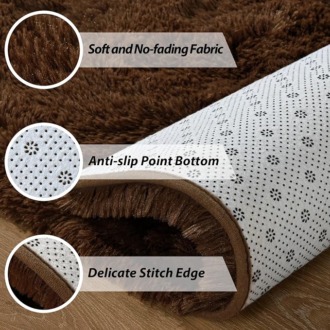 Andecor Shag Area Rug for Living Room, 4x6 Feet Coffee Soft Fluffy Indoor Plush - Image 5
