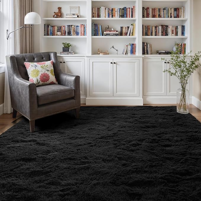 4x6 Ft Shag Black Rugs for Bedroom Living Room, Ultra Soft Fluffy Furry Area - Image 3