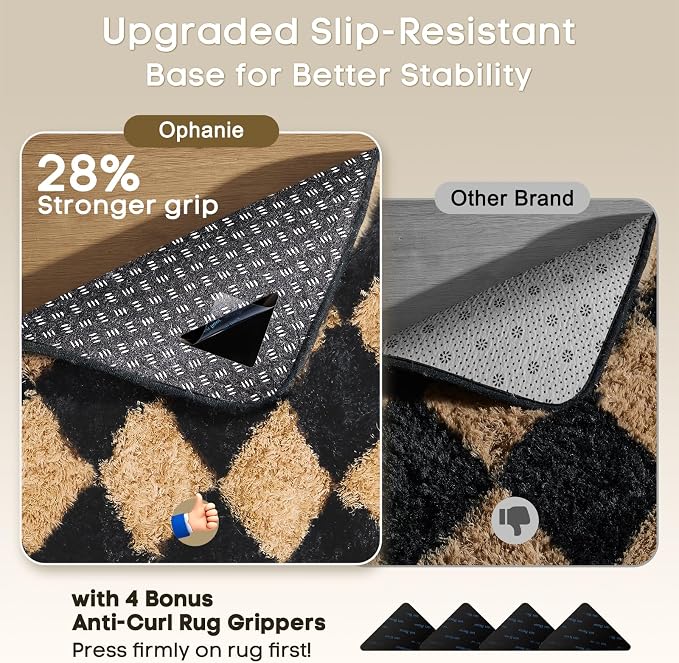 Ophanie Black & Beige Diamond Checkered Rugs - Image 4