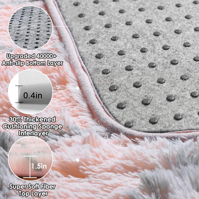 ONASAR Rugs for Living Room Bedroom, 5x8 Fluffy Pink and Grey Area Rug - Image 4
