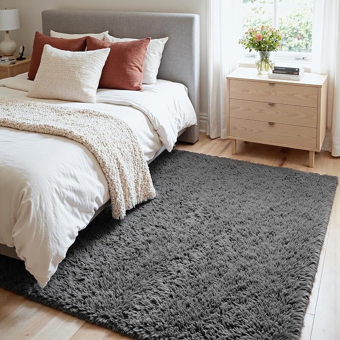 4x6 Area Rugs for Living Room Rug: Soft Fluffy Shag Gray Rugs for Bedroom - Image 3