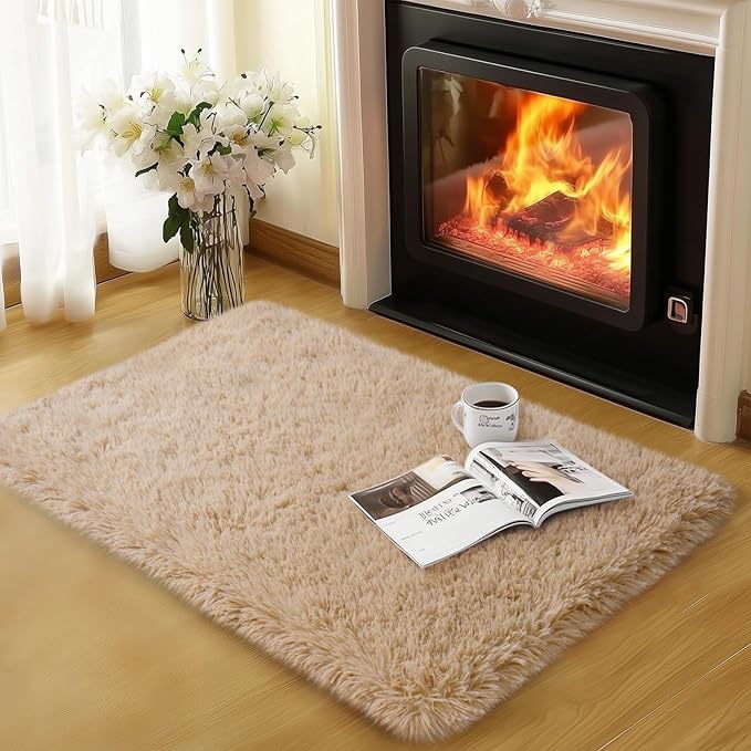qulint 2x3 Rug for Bedroom, Tan Fluffy Area Rug for Nursery Soft Shag Small by QULINT