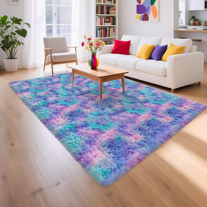 Purple Rainbow Rug 5x8ft Fluffy Plush Area Rugs - Image 2