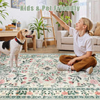 Round Area Rug for Living Room: 8 ft Floral Washable Circle Rug Soft Boho - Image 6