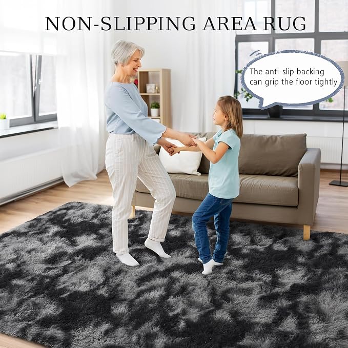 BENRON Fluffy Tie-dye Black Rugs - Image 7