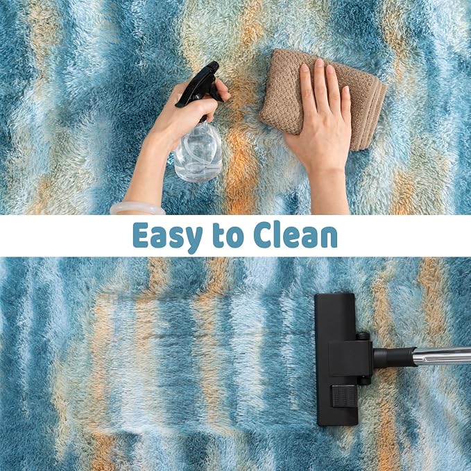 Soft Runner Rugs for Bedroom Hallways, 2x4 Abstract Blue Fluffy Shag Throw Area - Image 8