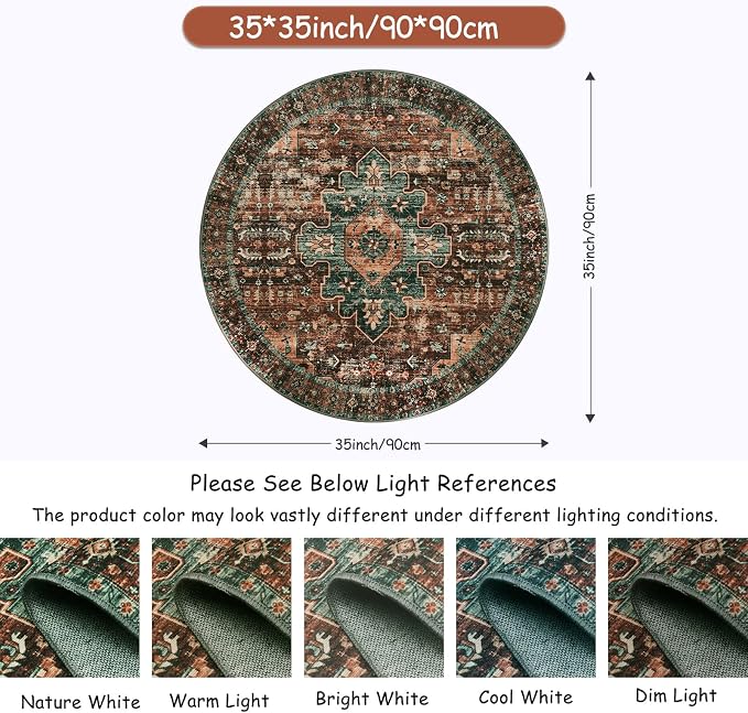 Moynesa Ultra-Thin Washable Round Rug - 3Ft Brown Entryway Rug Low Pile - Image 2