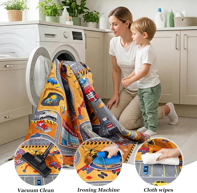 Kids Play Rug 4x5 Ft, Non-Slip Car Rug Play Mat, Washable Soft Construction - Image 9