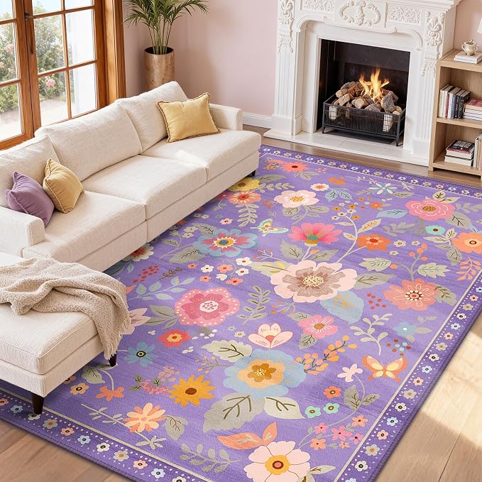 RELEANY Floral 9x12 Area Rugs Washable Print Boho Cute Carpet Non Slip Flower - Image 9