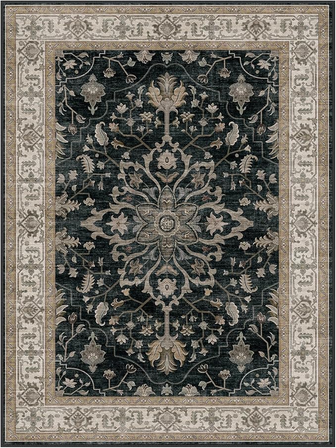 RELEANY Area Rugs Square 7ft Washable Non-Slip, Floral Vintage Distress - Image 8