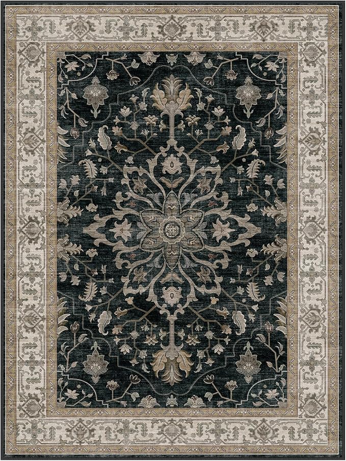 RELEANY Area Rugs Square 8ft Washable Non-Slip, Floral Vintage Distress - Image 8
