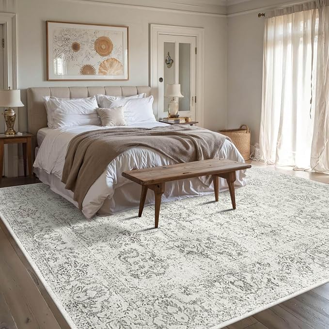 Rugxara 6x9 Washable Area Rug for Living Room, Neutral Vintage Large Boho Rugs - Image 2