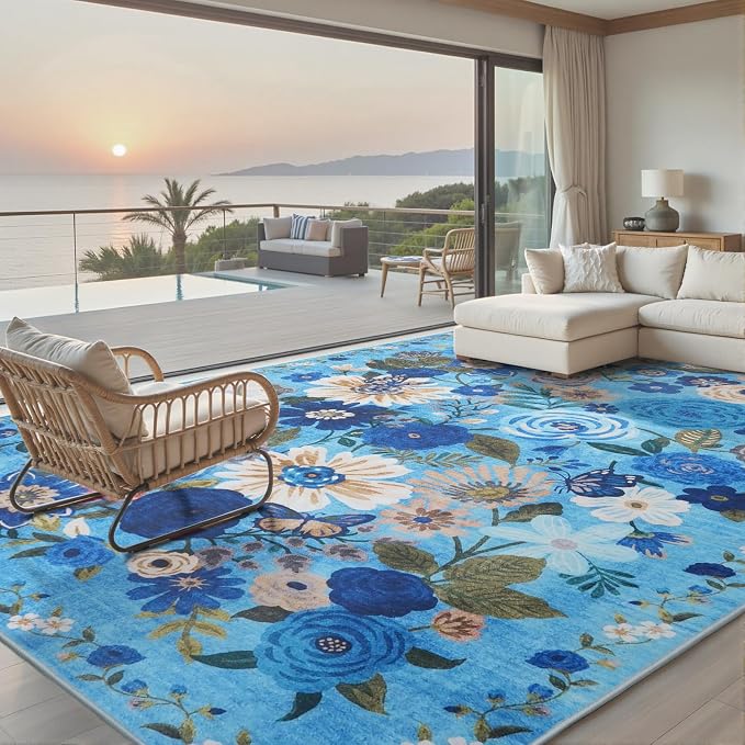 Area Rugs 10x14 for Living Room, Non Slip Machine Washable Floral Rugs by WelcometoBabovid