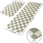 Beige Sage Checkered Grid Checkerboard Kitchen Rug Sets, Anti-Fatigue, - Image 4