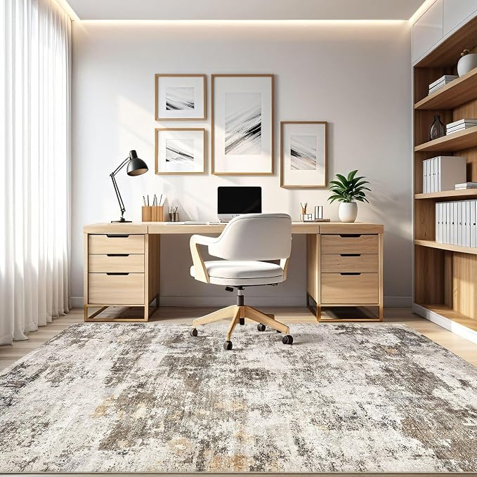10x12 Area Rug Living Room: Washable Large Abstract Neutral Modern Soft Rugs - Image 8