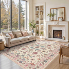 Rugxara Pink Rug for Living Room Bedroom, Floral 6x9 Washable Rug, Vintage Boho by Rugxara