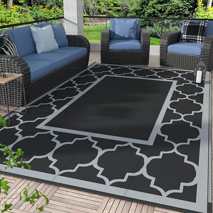 GENIMO 8' x 10' Outdoor Rug Patio Waterproof, Reversible Plastic Straw Area by GENIMO