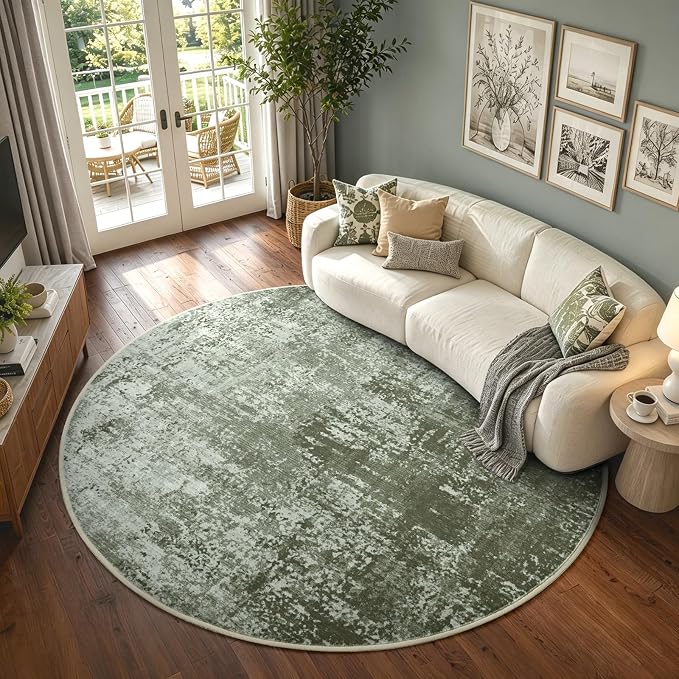 6Ft Round Area Rugs for Living Room, Soft Non-Slip Washable Rugs Modern by Cuzwlovita