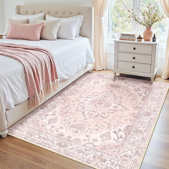 RELEANY Area Rugs 4'x5' Washable Non-Slip, Floral Vintage Distress Medallion - Image 2