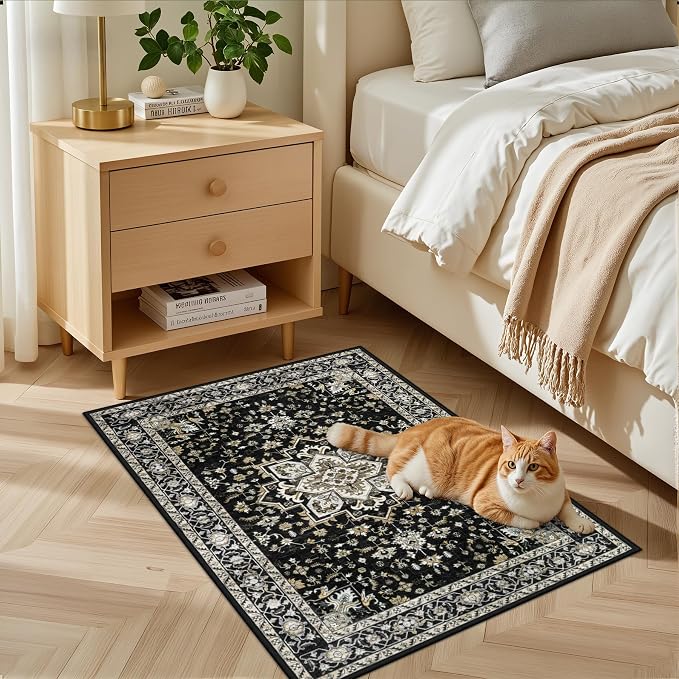 2x3 Area Rugs Living Room Rug: Washable Vintage Boho Medallion Rug No Slip - Image 3