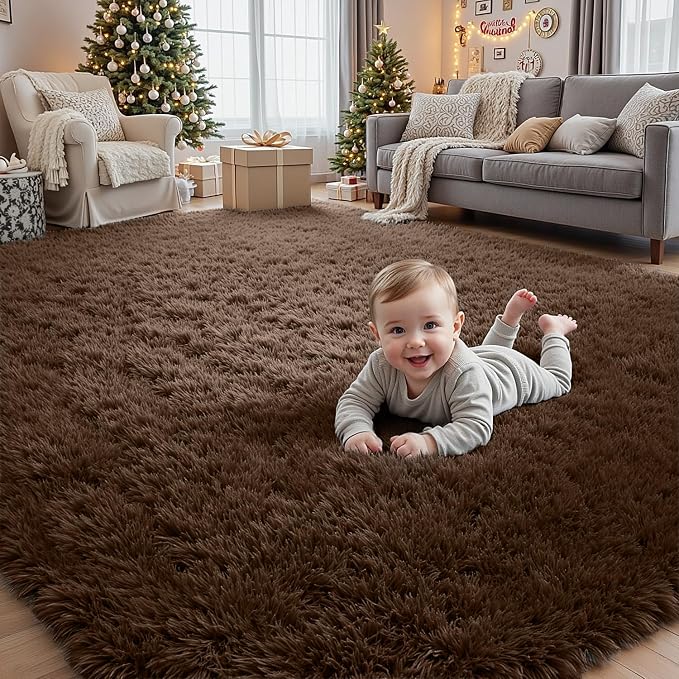 6x9 Area Rugs for Living Room Rug: Soft Fluffy Shag Brown Rugs for Bedroom - Image 9