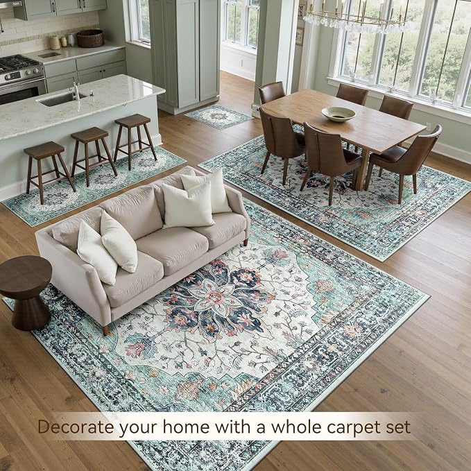 RELEANY Area Rugs 6'x8' Washable Non-Slip, Floral Vintage Distress Medallion - Image 8