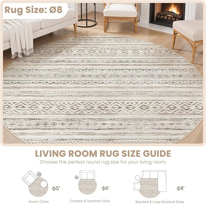 cotiled 8x8 Round Area Rugs Living Room Rug: Washable Boho Rugs - Image 8