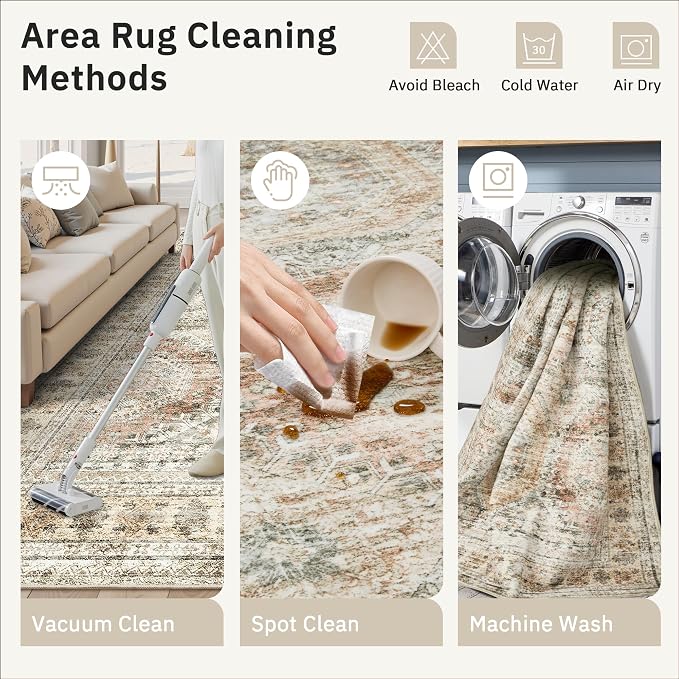 Soalmost 10x14 Area Rugs for Living Room, Non Slip Machine Washable Vintage Rugs - Image 5