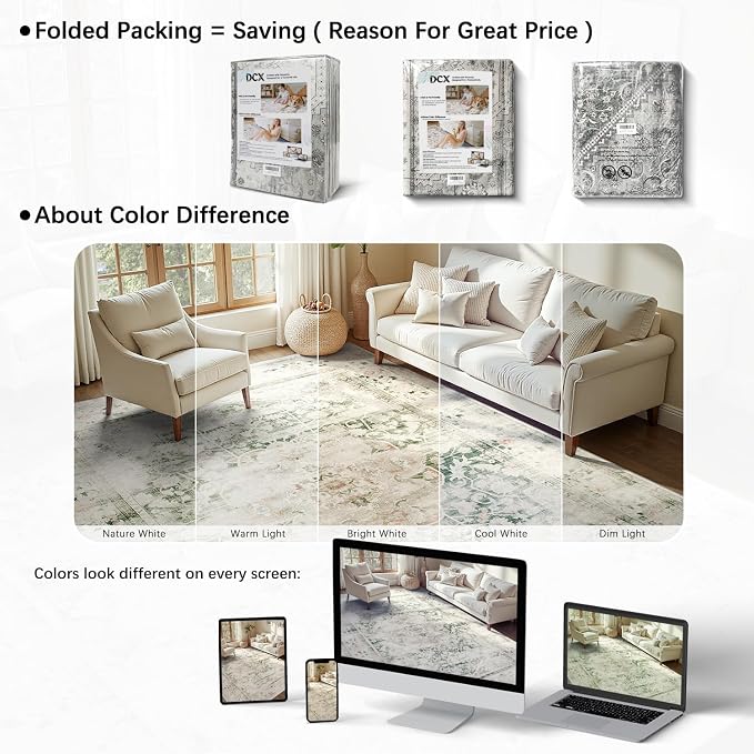 DCX 5x7 Green Rug, Machine Washable Stain Resistant Distressed Vintage Rug - Image 8