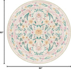 Pink Floral Round Rug 5ft, Washable Boho Circle Area Rug - Image 2