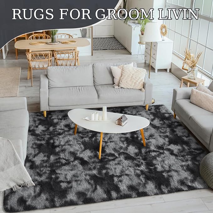 BENRON Fluffy Rugs for Living Room 5x8 Tie-dye Black, Washable Large Area Rugs - Image 3