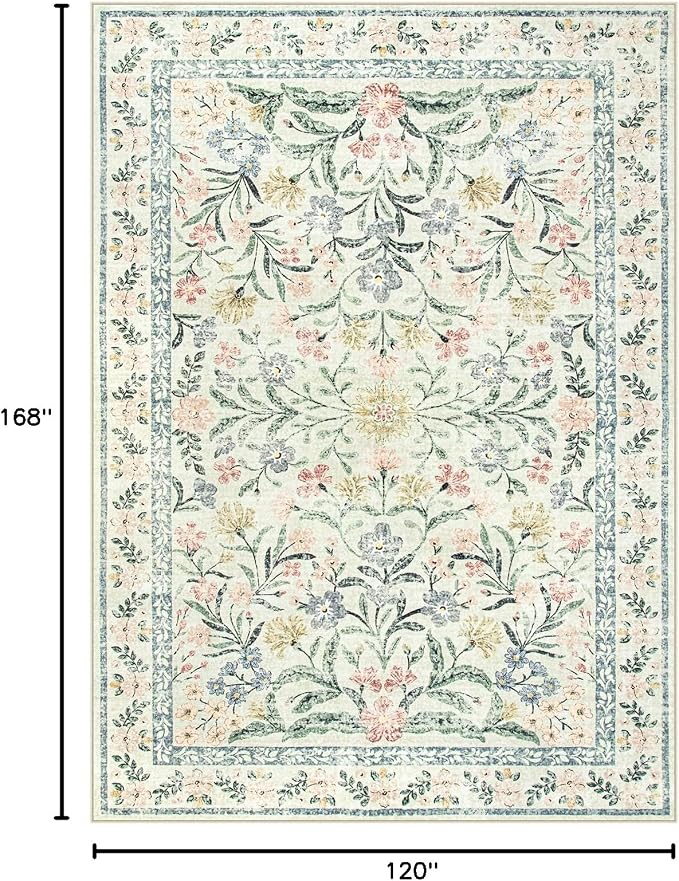 Wonnitar Large Living Room Rug, Floral 10 x 14 Machine Washable Area Rugs - Image 2