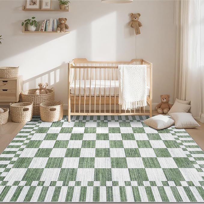 GarveeHome Sage Green Checkered Rug, Washable 3x5 Rug Non Slip - Image 9