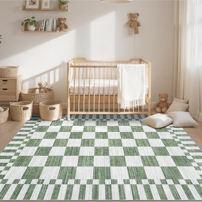 GarveeHome 8×10 Area Rugs for Living Room, Sage Green Checkered Rug, Non-Slip - Image 2