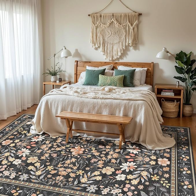 Rugxara Floral Rug for Living Room Bedroom, 5x7 Washable Rug, Large Non Slip - Image 3