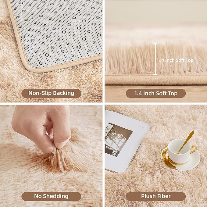 Litanika 6x9 Shag Area Rug for Living Room Bedroom, Tie-Dyed Beige High Pile - Image 5
